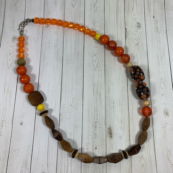 Handmade Asymmetrical Bead & Wood Necklace - Picture 2 of 3